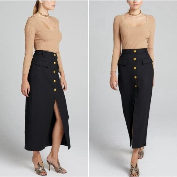 a.l.c. holmes skirt black gold buttons Size 8 viscose C3 - Picture 1 of 7